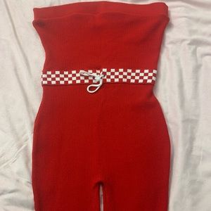 Red racetrack body suit